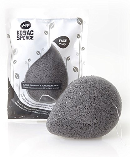 MY Konjac Sponge All Natural Korean Facial Sponge with Activated Bamboo Charcoal. Premium Quality and Larger Size. Halal, Leapin