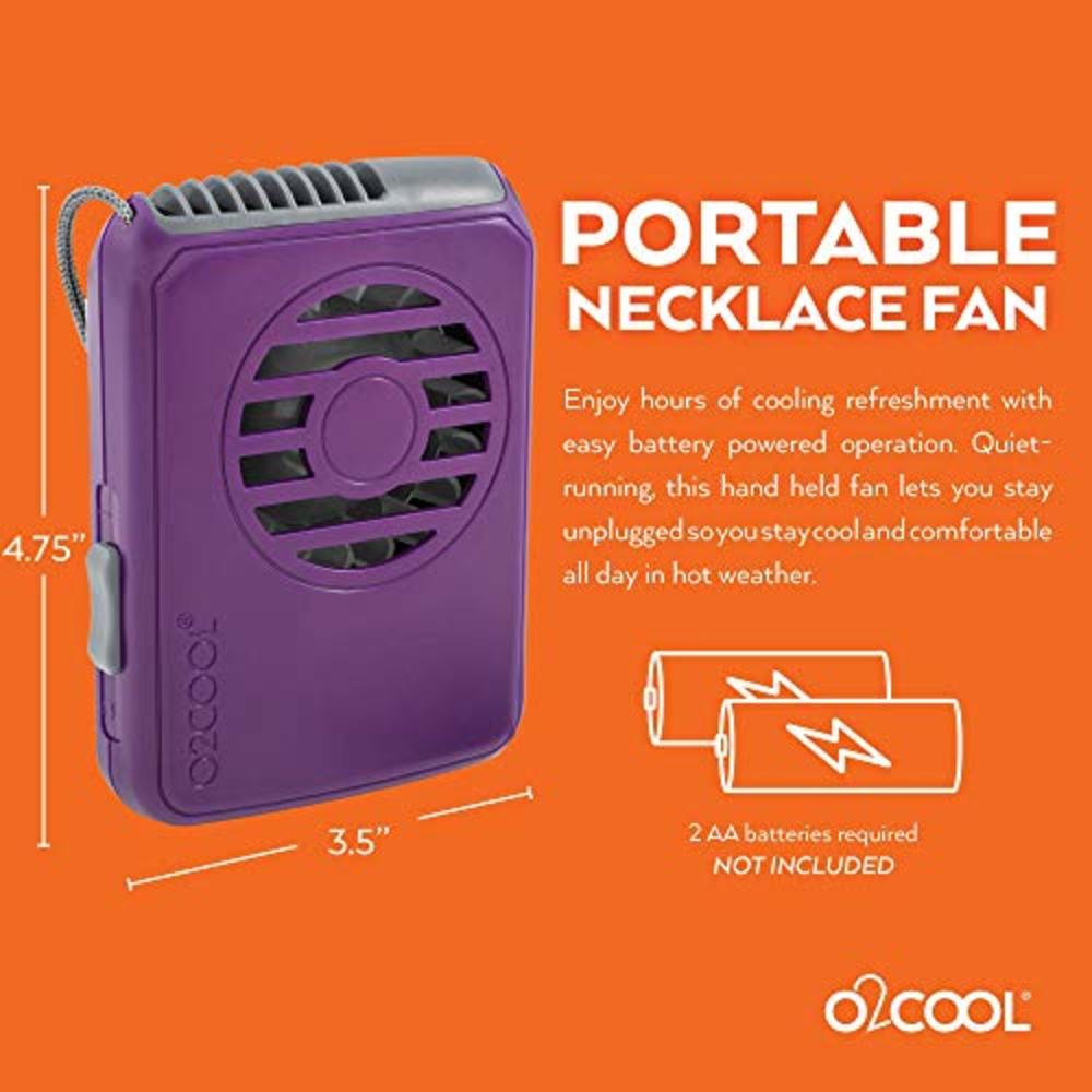 O2COOL Battery Powered Deluxe Necklace Fan For Personal Cooling With Adjustable Lanyard (Purple)