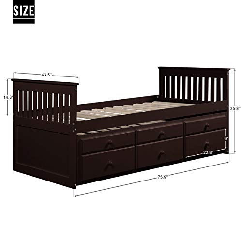 Rhomtree Storage Twin Daybed With, Espresso Twin Bed Frame With Storage Drawers
