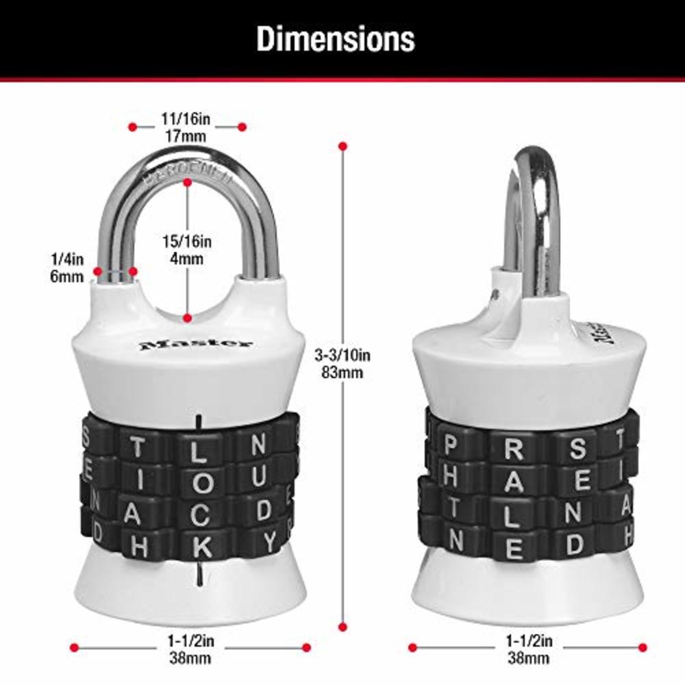Master Lock 1535DWD Locker Lock Set Your Own Word Combination Padlock, 1 Pack, Assorted Colors
