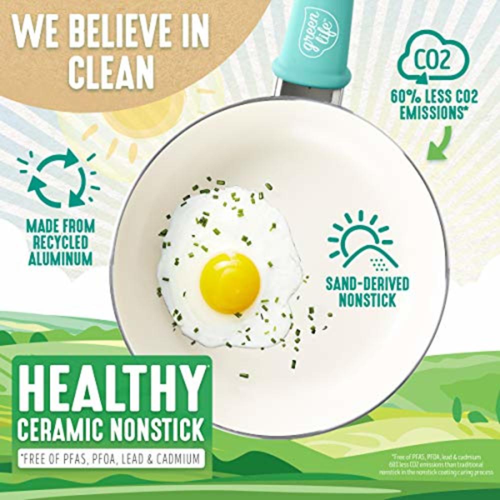 GreenLife Soft Grip Healthy Ceramic Nonstick, Saucepan Set with Lids, 1QT and 2QT, Turquoise