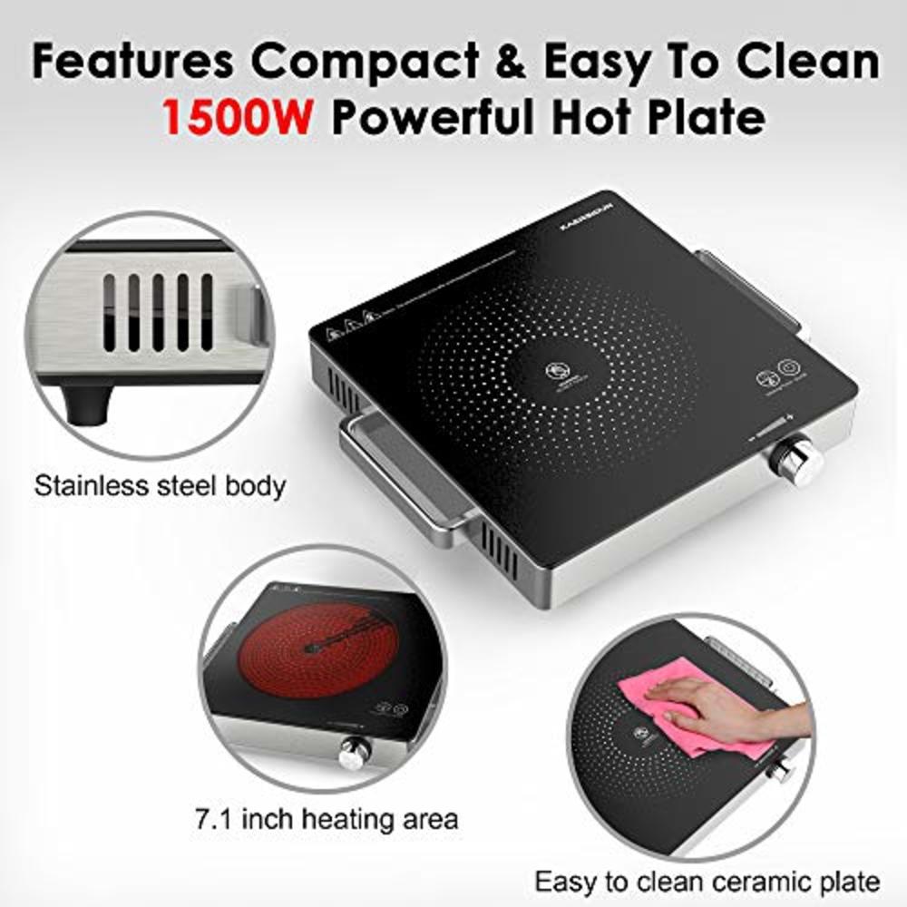KAERSIDUN Hot Plate Electric Single Burner 1500W Portable Burner for Cooking with Adjustable Temperature & Stay Cool Handles, Non-Slip Rub