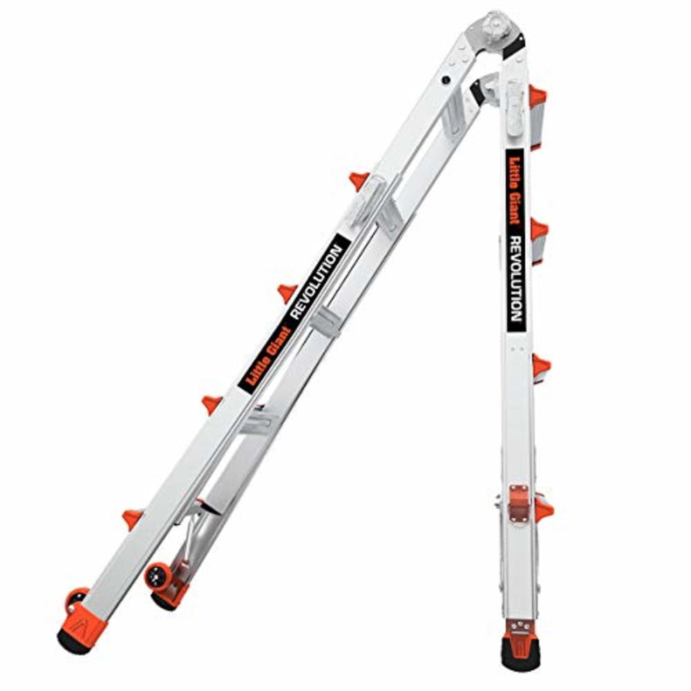 Little Giant Ladders, Revolution with Ratchet Levelers, M17, 17 ft, Multi-Position Ladder,Ratchet leg levelers, Aluminum, Type 1