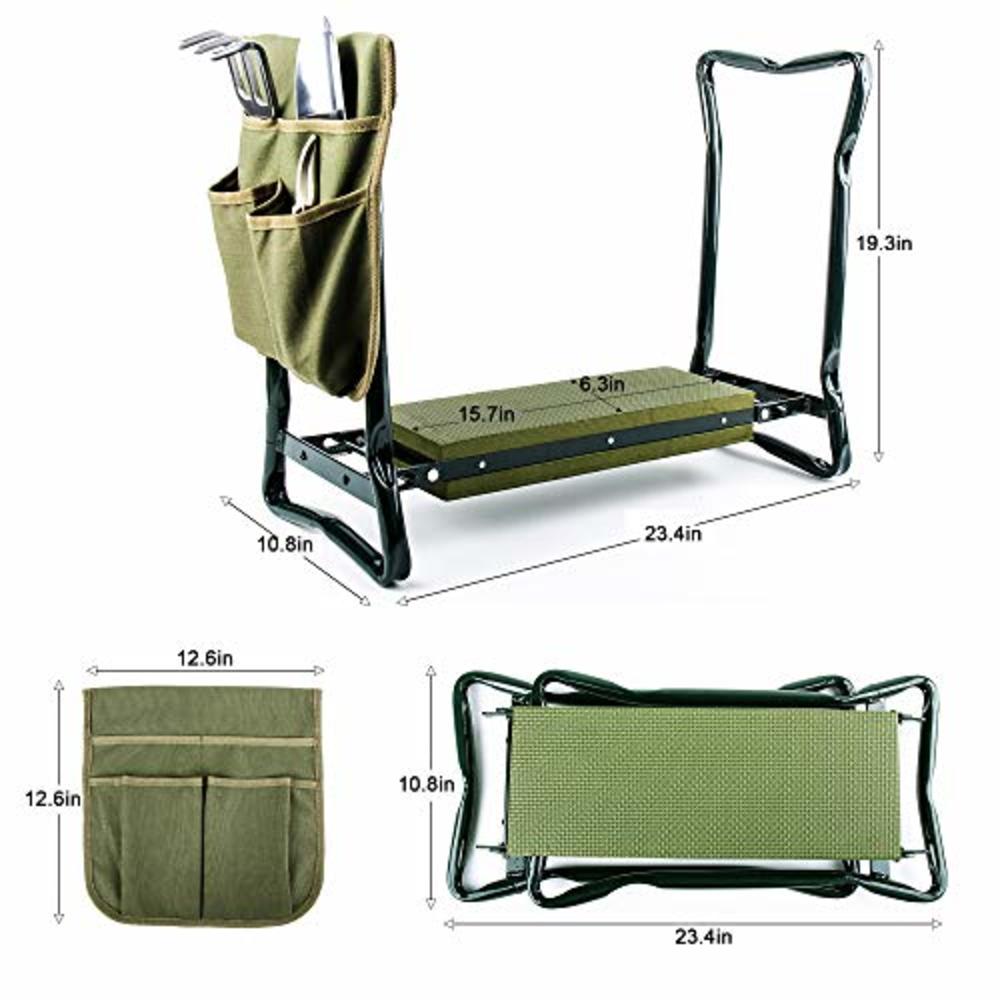 Apollo Precision Tools APOLLO TOOLS Foldable Garden Seat with Adjustable Kneeler Position. Includes Washable Green Apron with Deep Pockets and 3 Qualit