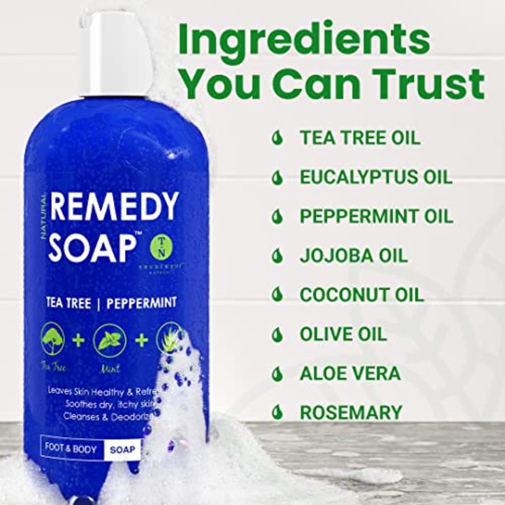 Truremedy Naturals Remedy Soap Tea Tree Oil Body Wash | Helps Body Odor, Athletes Foot, Jock Itch, Ringworm, Yeast Infections, Skin Irritations | S