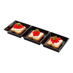 Restaurantware 7.5 x 2.5 Inch Sauce Trays, 100 Disposable Divided Serving Plates - Mini, Rectangle, Black Plastic 3 Compartment Serving Dishes,