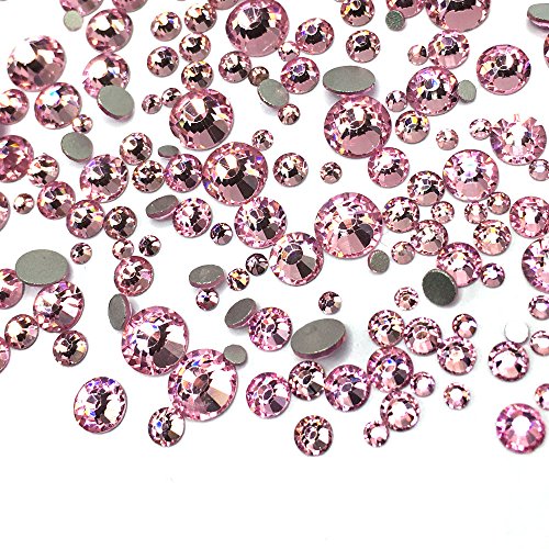 belle one belle 450 pcs 2mm - 6mm top quality Glass Light Rose Pink round Nail Art Mixed Flatbacks Rhinestones Gems Mix SIZE [By belle one belle