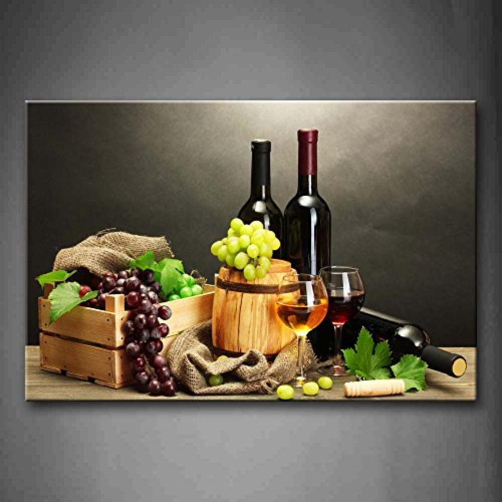 First Wall Art Grape Wine in Bottle Cups Wall Art Painting The Picture Print On Canvas Food Pictures for Home Decor Decoration Gift