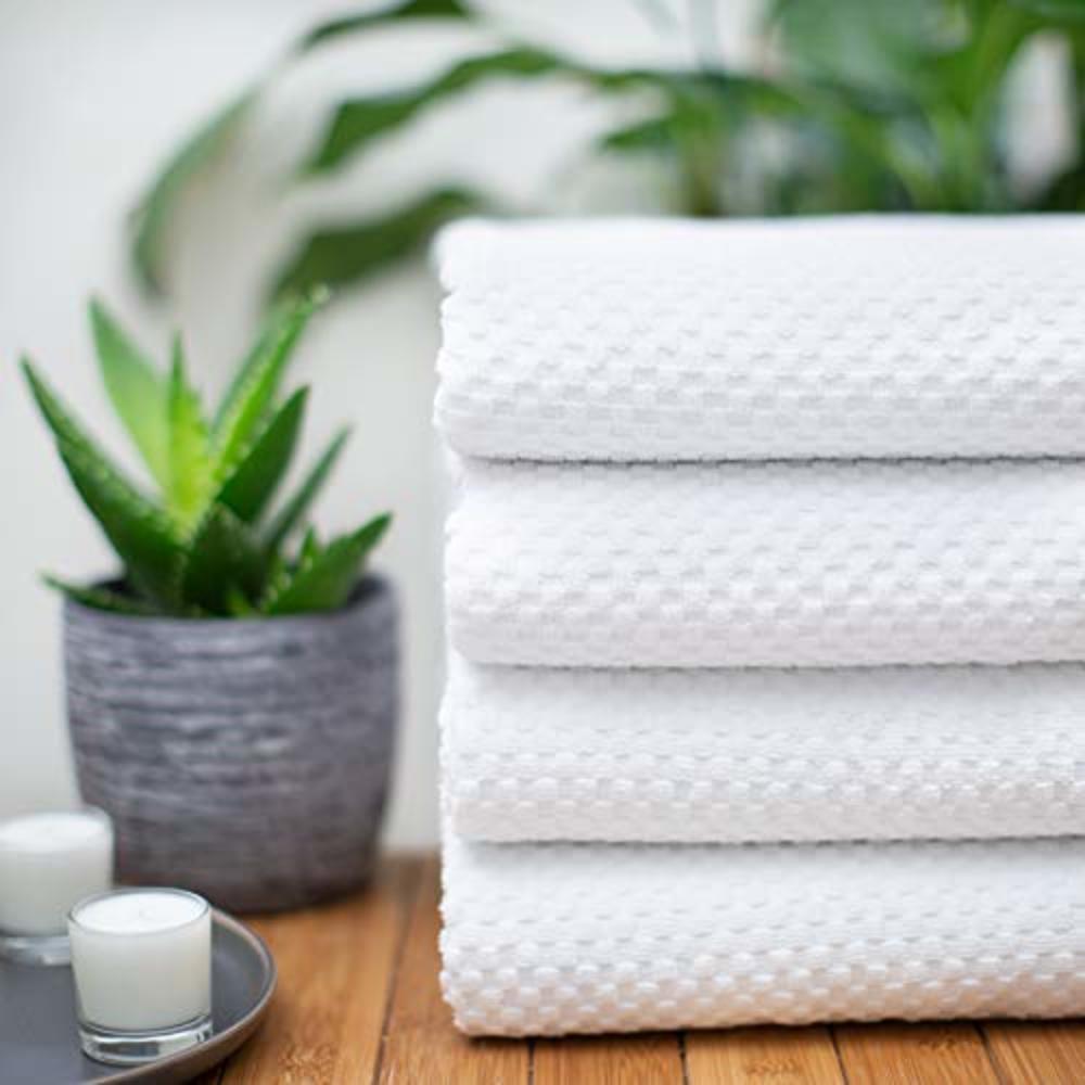 COTTON CRAFT- Euro Spa Set of 4 Luxury Waffle Weave Bath Towels, Oversized Pure Ringspun Cotton, 30 inch x 56 inch, White