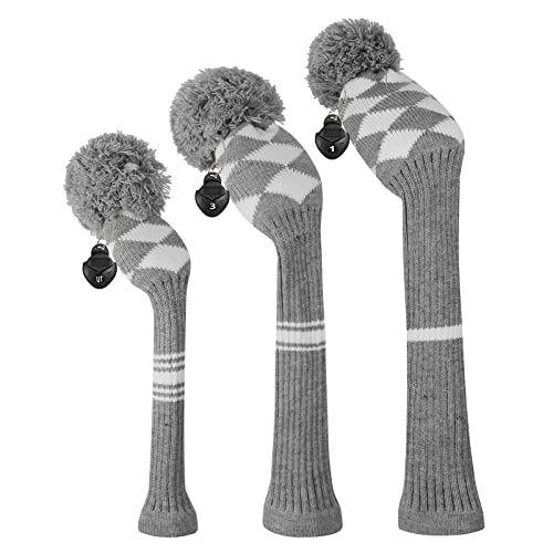 Scott Edward Golf Club Head Covers for Woods and Driver Set of 3 Cutest Pom Pom Fit Over Well Driver Wood(460cc) Fairway Wood an