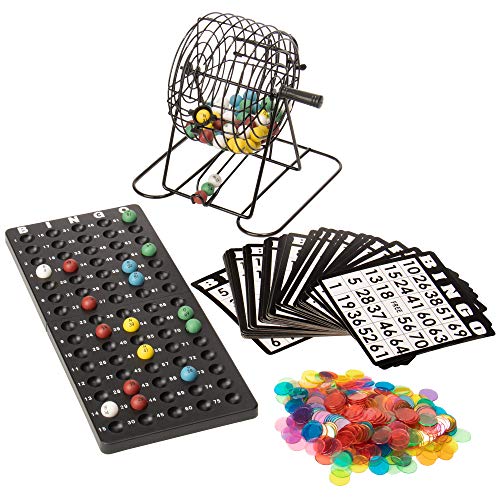 Royal Bingo Supplies Deluxe Bingo Set - 6-Inch Roller Cage, Master Board, 75 Multicolored Balls, 300 Chips, & 50 Cards - Classic Fun & Party Games fo