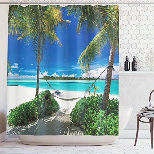 Lunarable Beach Shower Curtain Hammock, Fabric Beach Shower Curtain