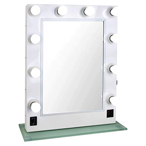 Ver Beauty Professional Hollywood Mirror for Makeup Desk with 10 LED Lights, Size Large, White Matte