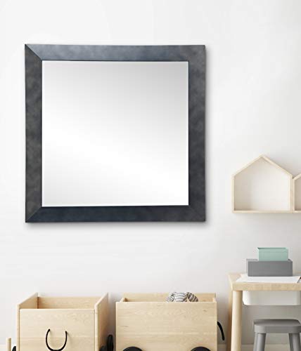 BrandtWorks BM025SQ Clouded Gunmetal Square Wall Vanity Mirror, 32" x 32", Black