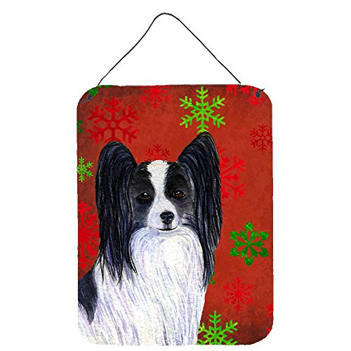 Caroline's Treasures Carolines Treasures SS4712DS1216 Papillon Red and Green Snowflakes Holiday Christmas Wall or Door Hanging Prints, 12x16, Multico
