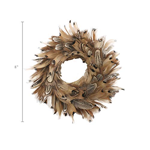 Zucker Natural Pheasant Feather Christmas Wreath - 8" Brown Farmhouse Autumn or Fall Decor