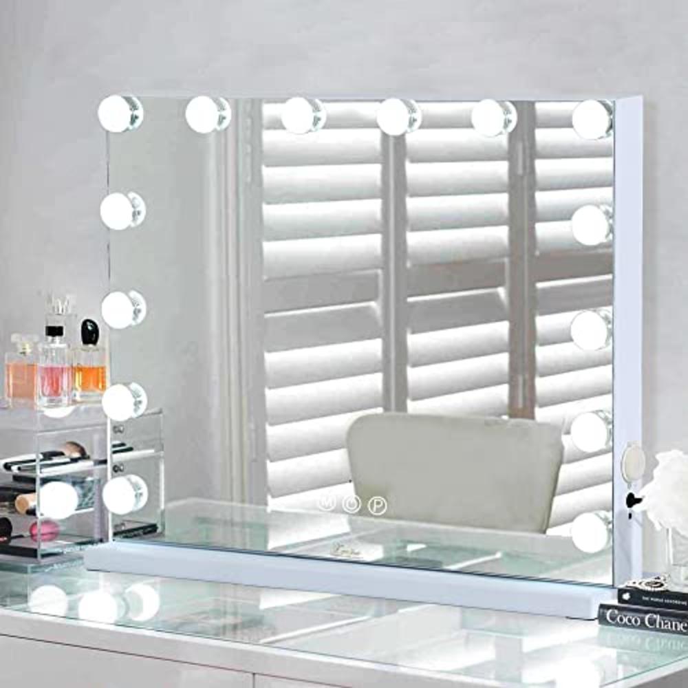 Hansong Vanity Mirror with Lights Hollywood Makeup Mirror with 14 Dimmable LED Bulbs for Bedroom Hollywood Mirror with Smart Tou