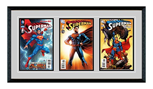 Perfect Cases and Fr Triple Comic Book Glass Frame - Real Wood/Matting and UV Protected Glass