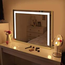 HOMPEN Makeup Mirror with Lights, Lighted Vanity Mirror, Table Top Lighted Beauty Mirror, Dimmable LED Bulbs, Hollywood Style
