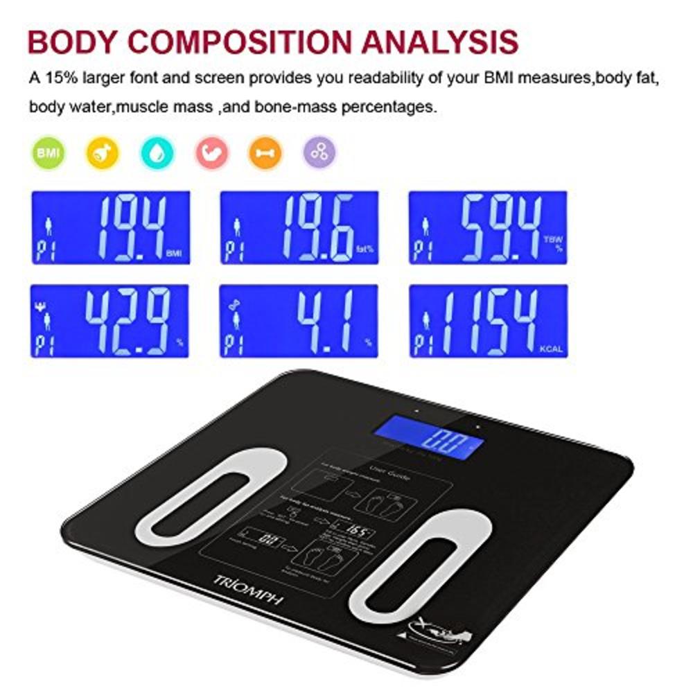 Triomph Precision Body Fat Scale with Backlit LCD Digital Bathroom Scale For Body Weight, Body Fat,Water,Muscle,BMI,Bone Mass an