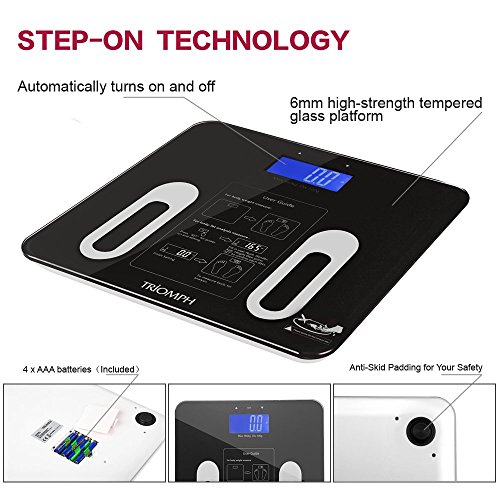 Triomph Precision Body Fat Scale with Backlit LCD Digital Bathroom Scale For Body Weight, Body Fat,Water,Muscle,BMI,Bone Mass an