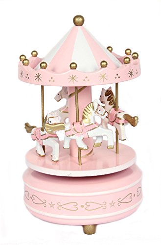 School Supplies Schoolsupplies New Pink Wooden Merry Go Round Carousel Classic Music Box Kids Girls Gift Toy