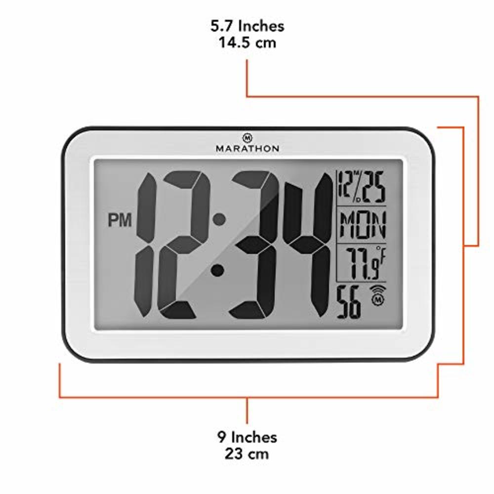 American Science & S MARATHON Commercial Grade Panoramic Autoset Atomic Digital Wall Clock with Table or Desk Stand, Date, and Temperature, 8 Time Zo