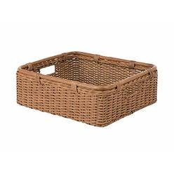 Kouboo Decorative Wide Storage and Shelf Basket in Half Wicker and Rattan with Cut-Out Handles, One Size, Caramel Brown
