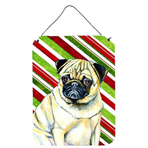 Caroline's Treasures LH9252DS1216 Pug Candy Cane Holiday Christmas Aluminium Metal Wall or Door Hanging Prints, 16"" x 12"", Multicolor"