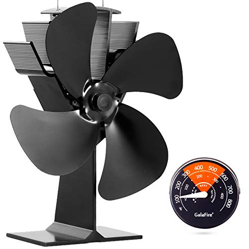 GalaFire GALAFIRE [ 2 Years Eco Heat Powered Wood Stove Fan for  Gas/Pellet/Log/Wood Buring Stoves, Fireplace Fan 4 Blade Black + Stove Th