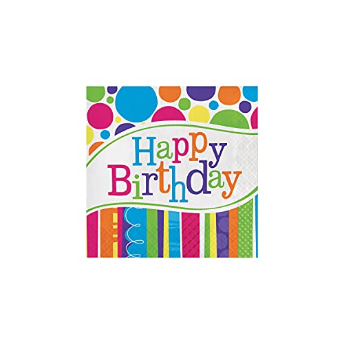 Creative Converting 665412 Bright and Bold Happy Birthday Lunch Napkins, 16 ct, Multi-color