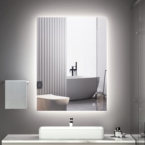 Keonjinn 24 x 32 Inch LED Backlit Mirror Bathroom Mirror with Lights Wall Mounted Lighted Bathroom Vanity Mirror Anti-Fog Dimmab