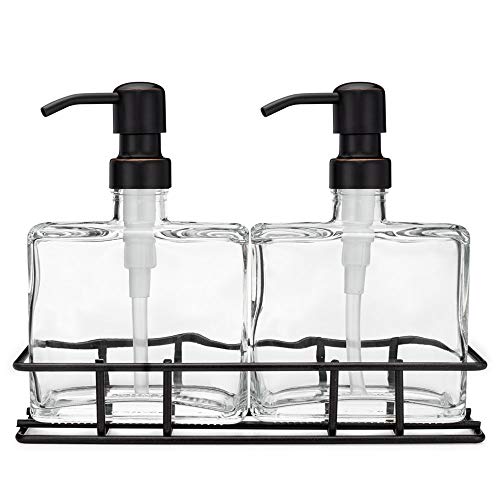 Rail19 Urban Glass Soap Dispenser Set with Lotion + Soap Pump and Metal  Stand Caddy (Bronze Farmhouse)