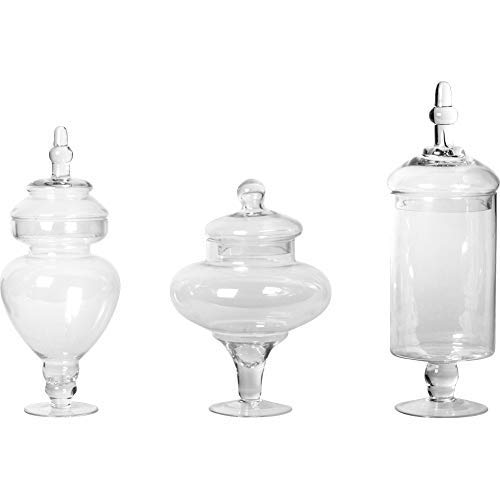 Koyal Wholesale Koyal Wholesale Apothecary Glass Jars, Couture, Large Canisters Set of 3, Candy Buffet Jars, Vanity Mirror Jars, Bathroom Organi