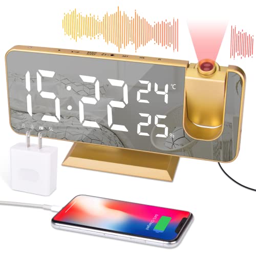 EVILTO Projection Alarm Clock for Bedroom Ceiling Digital Alarm Clock Radio with USB Charger Ports, 7.3" Large LED Screen Alarm 