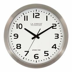 La Crosse Technology WT-3161WH-INT 16 Inch Stainless Steel Atomic Clock-White Dial, 16", Metal Frame