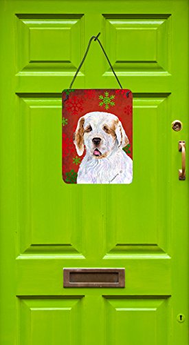 Caroline's Treasures Carolines Treasures SS4707DS1216 Clumber Spaniel Red Snowflakes Holiday Christmas Wall or Door Hanging Prints, 12x16, Multicolor