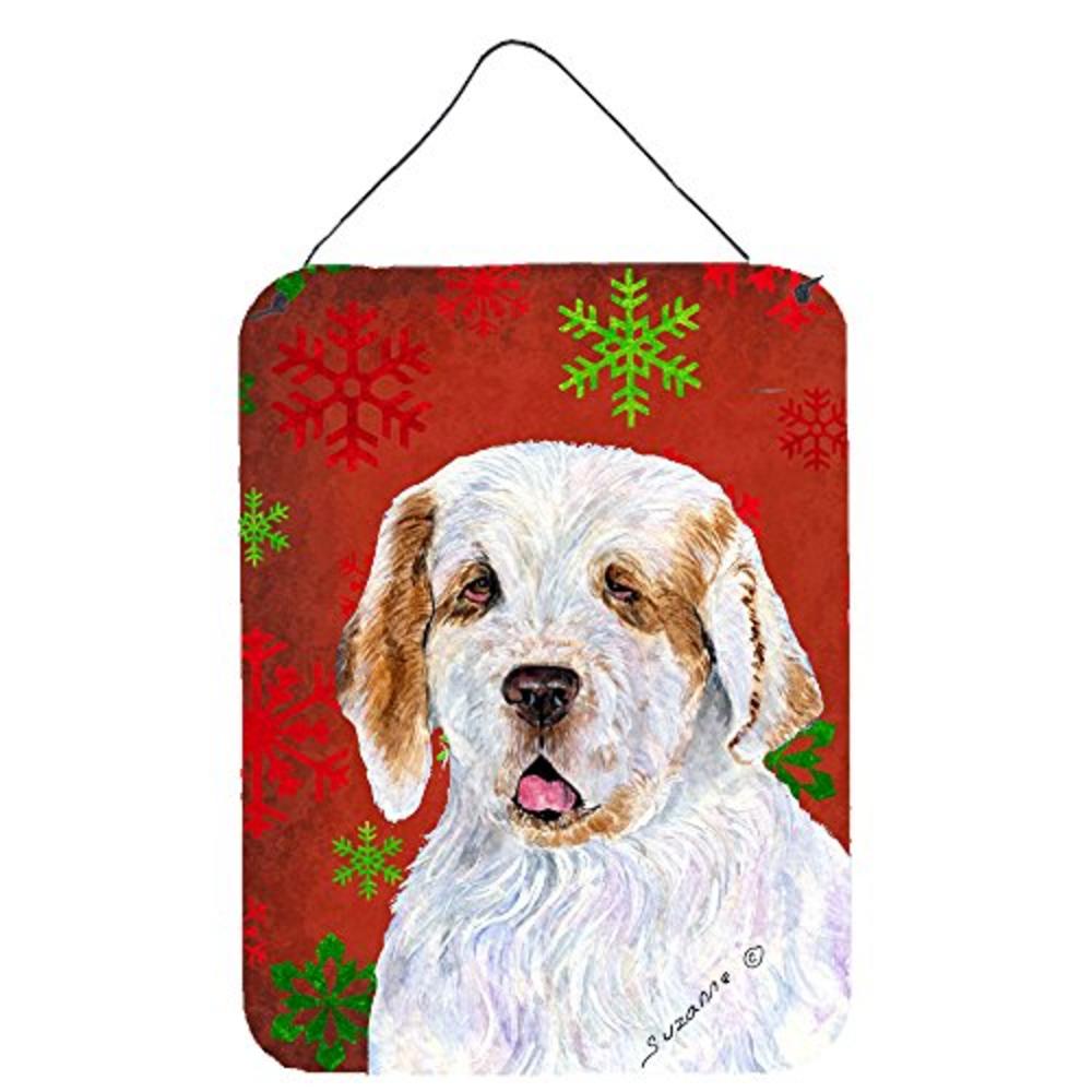 Caroline's Treasures Carolines Treasures SS4707DS1216 Clumber Spaniel Red Snowflakes Holiday Christmas Wall or Door Hanging Prints, 12x16, Multicolor
