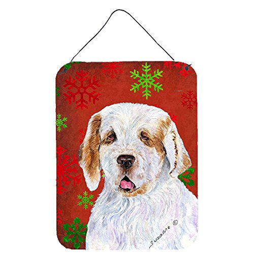 Caroline's Treasures Clumber Spaniel Red Snowflakes Holiday Christmas Wall or Door Hanging Prints, 16 x 12, Multicolor