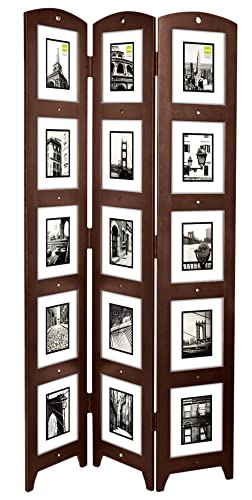 Kiera Grace Decorative 3-Panel Photo Collage Room Divider for Home & Office, 33.75"L x 0.75"W x 64"H, Espresso