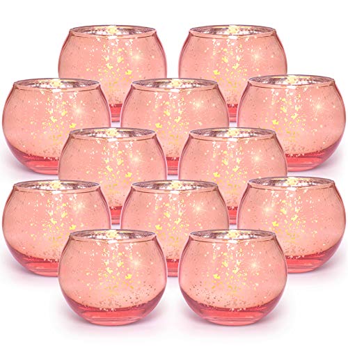 Volens Round Rose Gold Votive Candle Holders Mercury Glass Tealight Holder Set Of 12 Volens Round Rose Gold Votive Candle, Round Gold Votive Candle Holders