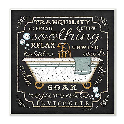 Stupell Industries The Stupell Home Decor Collection Tranquility Tub Icon Textual Bathroom Art Wall Plaque, 12 x 0.5 x 12, Proudly Made in USA