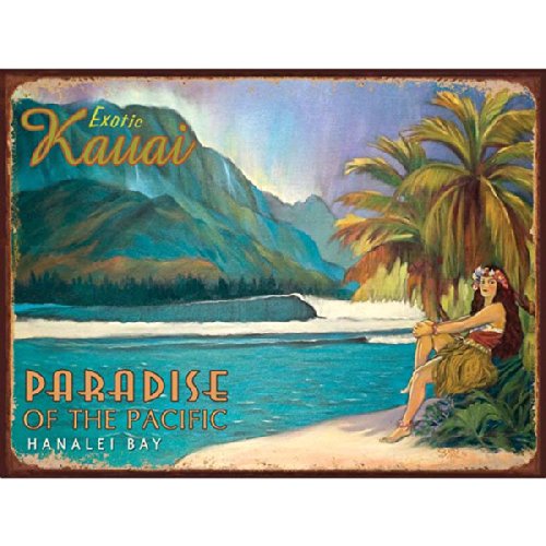 Original Metal Sign OMSC Exotic Kauai Metal Sign: Surfing and Tropical Decor Wall Accent