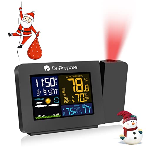 Dr.prepare Dr. Prepare Projection Alarm Clock for Bedrooms with Indoor Outdoor Temperature Display, Dual Alarms Multi-Colored Backlight Pro