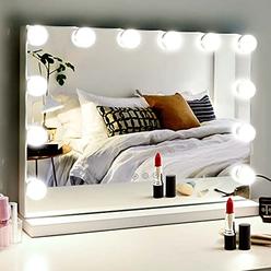 M MIVONDA Lighted Makeup Vanity Mirror Large Hollywood Mirror w/ 3Color Lights Dimmable 12Bulbs Mirror for Desk or Wall Touch Se