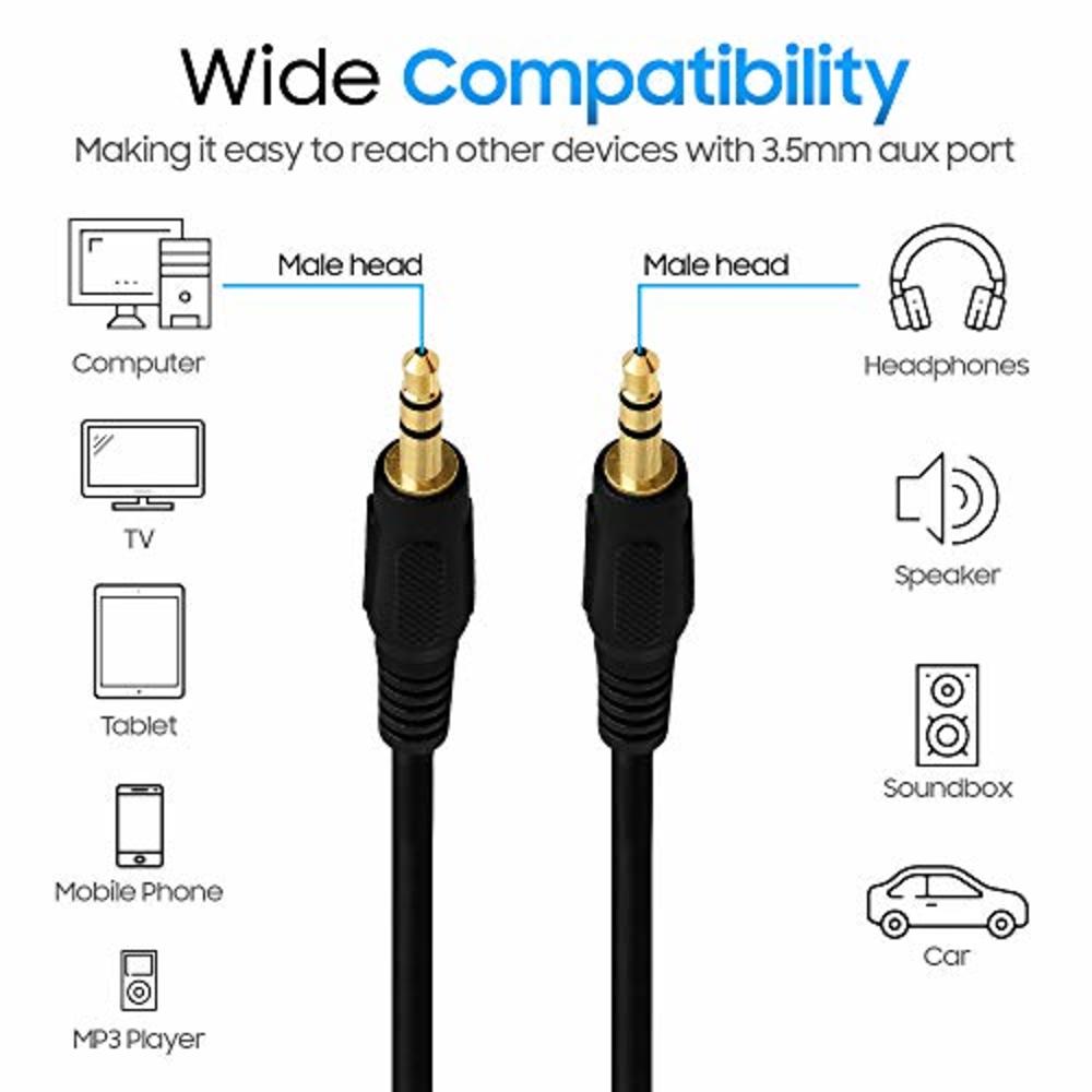Cmple 3.5mm Aux Male to Male Stereo Audio Cable Auxiliary Headphones Cord MP3 PC - 50 Feet, Black