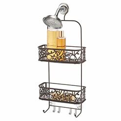 iDesign Vine Metal Wire Hanging Shower Caddy, Extra Wide Space for Shampoo, Conditioner, and Soap with Hooks for Razors, Towels,