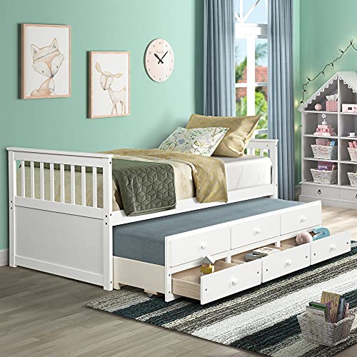 Bellemave Twin Captains Bed, Twin Wood Platform Bed With Storage