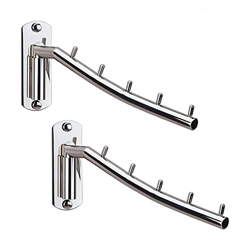Zivisk 2 Pack Folding Wall Mounted Clothes Hanger Rack with Swing Arm Stainless Steel Heavy Duty Coat Hook for Bathroom, Bedroom
