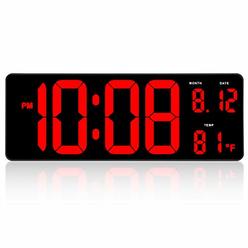 DreamSky 14.5" Large Digital Wall Clock with Jumbo Big LED Number Display, Auto DST, Date, Indoor Temperature, 12/24H, Plug in D